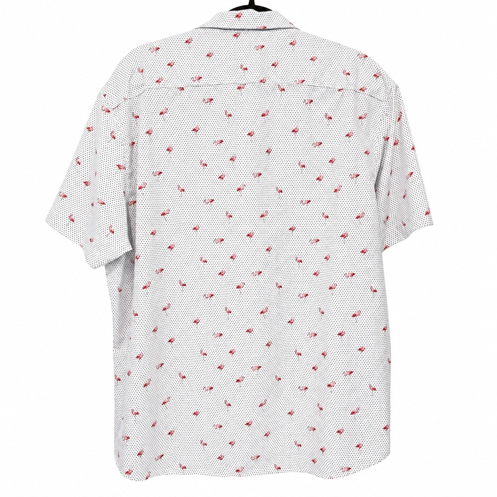 Construct Mens XXL Slim Fit Flamingo Polka Dot Short Sleeve Stretch Shirt White - Picture 2 of 6